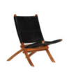 Scaun relaxant pliant, negru, piele naturală, cu aspect rustic - WOODBB1438 Scaun relaxant pliant, negru, piele naturală, cu aspect rustic - WOODBB1438