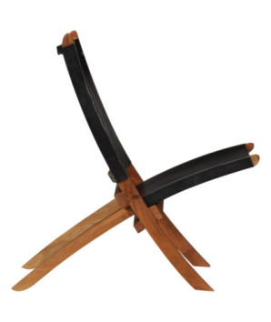 Scaun relaxant pliant, negru, piele naturală, cu aspect rustic - WOODBB1438