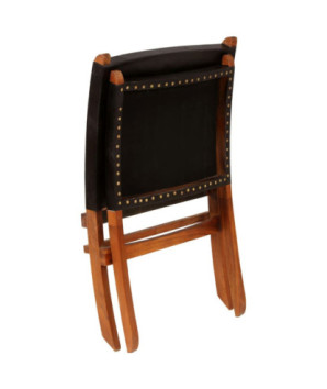 Scaun relaxant pliant, negru, piele naturală, cu aspect rustic - WOODBB1438