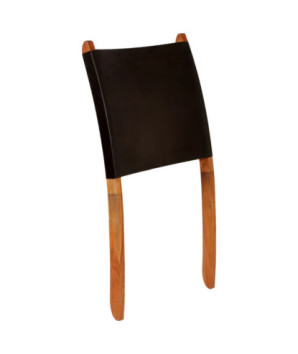 Scaun relaxant pliant, negru, piele naturală, cu aspect rustic - WOODBB1438