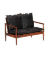 Canapea cu 2 locuri, negru, piele naturală & lemn masiv acacia , cu aspect retro - WOODBB1449 Canapea cu 2 locuri, negru, piele naturală & lemn masiv acacia , cu aspect retro - WOODBB1449