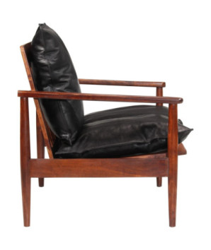 Canapea cu 2 locuri, negru, piele naturală & lemn masiv acacia , cu aspect retro - WOODBB1449