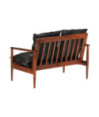 Canapea cu 2 locuri, negru, piele naturală & lemn masiv acacia , cu aspect retro - WOODBB1449 Canapea cu 2 locuri, negru, piele naturală & lemn masiv acacia , cu aspect retro - WOODBB1449