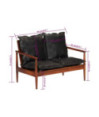 Canapea cu 2 locuri, negru, piele naturală & lemn masiv acacia , cu aspect retro - WOODBB1449 Canapea cu 2 locuri, negru, piele naturală & lemn masiv acacia , cu aspect retro - WOODBB1449