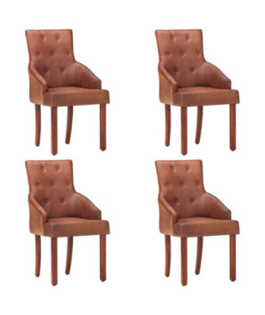 Scaune de bucătărie, 4 buc., maro, piele naturală de capră, cu aspect vintage - WOODBB1451