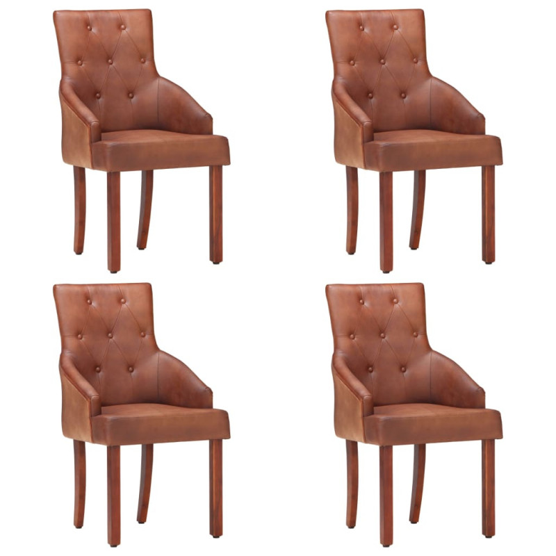 Scaune de bucătărie, 4 buc., maro, piele naturală de capră, cu aspect vintage - WOODBB1451