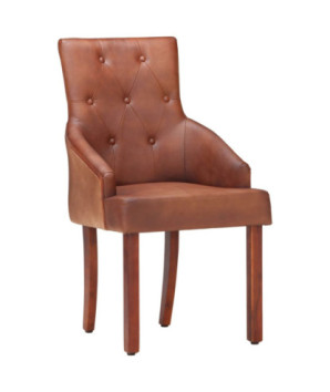 Scaune de bucătărie, 4 buc., maro, piele naturală de capră, cu aspect vintage - WOODBB1451