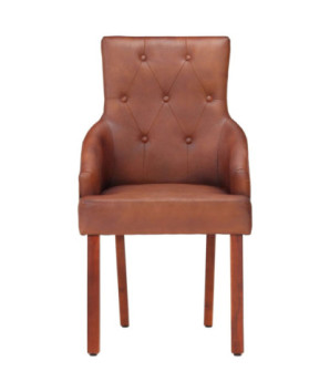 Scaune de bucătărie, 4 buc., maro, piele naturală de capră, cu aspect vintage - WOODBB1451