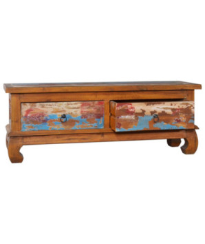 Comodă TV, 110 x 35 x 40 cm, lemn reciclat de tec, cu aspect rustic - WOODBB162
