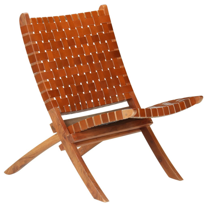 Scaun pliant împletit, maro, piele naturală, cu aspect rustic - WOODBB1461 Scaun pliant împletit, maro, piele naturală, cu aspect rustic - WOODBB1461