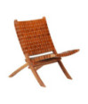 Scaun pliant împletit, maro, piele naturală, cu aspect rustic - WOODBB1461 Scaun pliant împletit, maro, piele naturală, cu aspect rustic - WOODBB1461