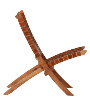 Scaun pliant împletit, maro, piele naturală, cu aspect rustic - WOODBB1461