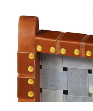 Scaun pliant împletit, maro, piele naturală, cu aspect rustic - WOODBB1461