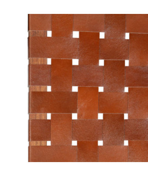 Scaun pliant împletit, maro, piele naturală, cu aspect rustic - WOODBB1461