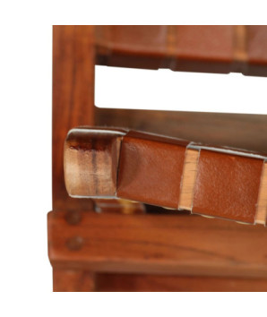 Scaun pliant împletit, maro, piele naturală, cu aspect rustic - WOODBB1461