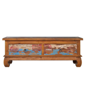 Comodă TV, 110 x 35 x 40 cm, lemn reciclat de tec, cu aspect rustic - WOODBB162
