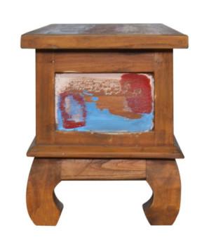 Comodă TV, 110 x 35 x 40 cm, lemn reciclat de tec, cu aspect rustic - WOODBB162