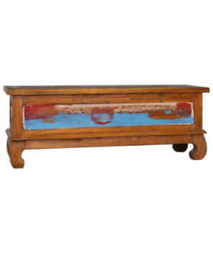 Comodă TV, 110 x 35 x 40 cm, lemn reciclat de tec, cu aspect rustic - WOODBB162