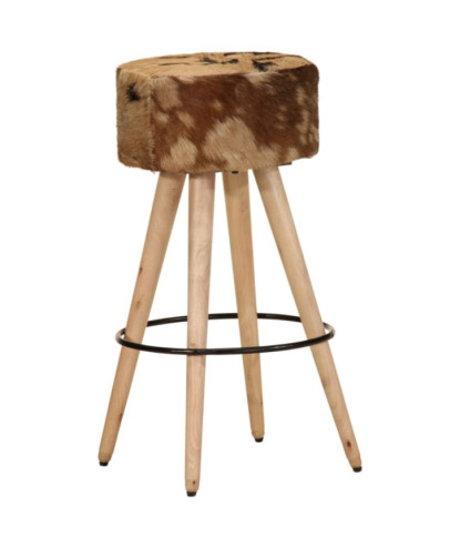Scaune de bar, 2 buc., maro, lemn mango brut și piele naturală - WOODBB1467
