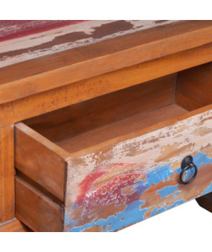 Comodă TV, 110 x 35 x 40 cm, lemn reciclat de tec, cu aspect rustic - WOODBB162