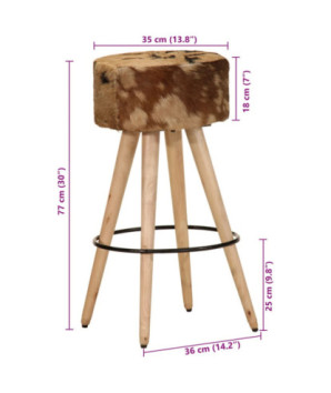 Scaune de bar, 2 buc., maro, lemn mango brut și piele naturală - WOODBB1467