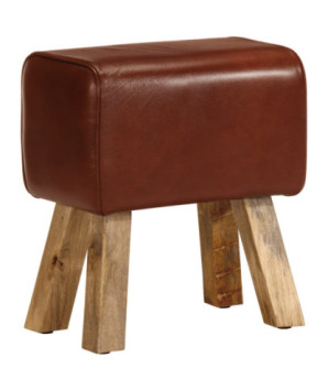 Bancă Bok gimnastică maro 38 cm piele naturală/lemn masiv mango, cu aspect vintage - WOODBB1468