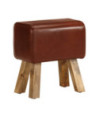 Bancă Bok gimnastică maro 38 cm piele naturală/lemn masiv mango, cu aspect vintage - WOODBB1468