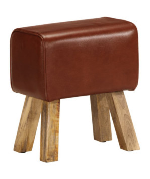 Bancă Bok gimnastică maro 38 cm piele naturală/lemn masiv mango, cu aspect vintage - WOODBB1468