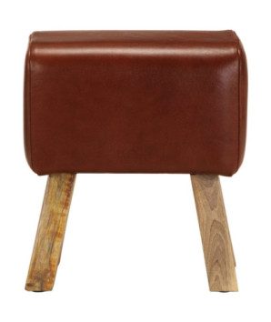 Bancă Bok gimnastică maro 38 cm piele naturală/lemn masiv mango, cu aspect vintage - WOODBB1468