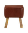 Bancă Bok gimnastică maro 38 cm piele naturală/lemn masiv mango, cu aspect vintage - WOODBB1468