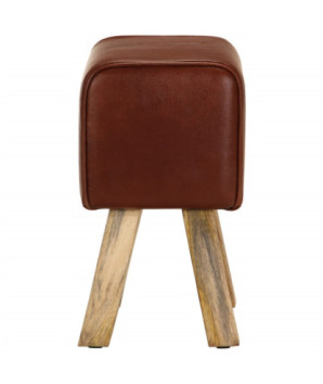Bancă Bok gimnastică maro 38 cm piele naturală/lemn masiv mango, cu aspect vintage - WOODBB1468