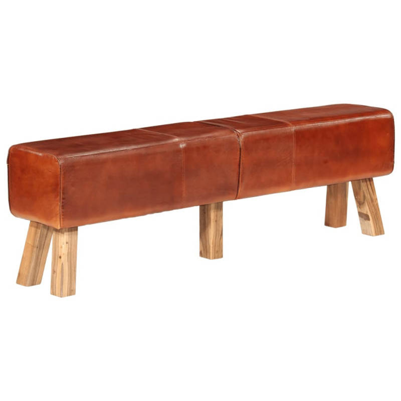 Bancă de gimnastică, maro, 160 cm, piele naturală - WOODBB1474