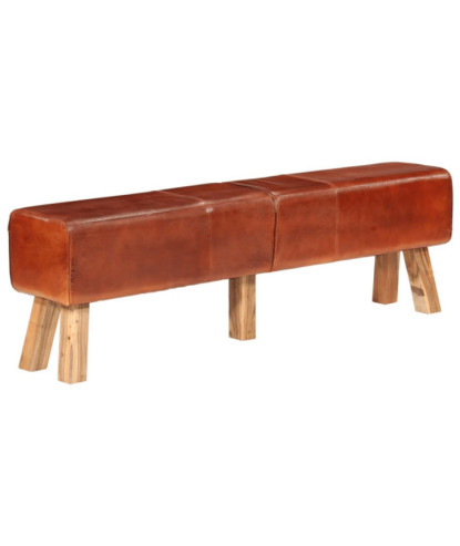 Bancă de gimnastică, maro, 160 cm, piele naturală - WOODBB1474