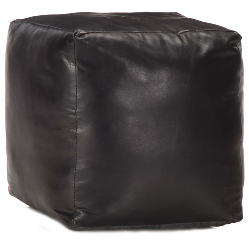 Fotoliu puf, negru, 40 x 40 x 40 cm, piele naturală de capră - WOODBB1479 Fotoliu puf, negru, 40 x 40 x 40 cm, piele naturală de capră - WOODBB1479