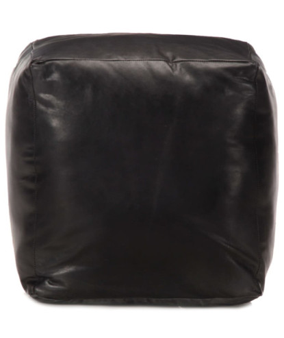 Fotoliu puf, negru, 40 x 40 x 40 cm, piele naturală de capră - WOODBB1479