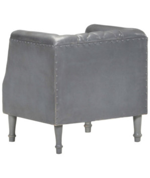 Fotoliu spătar rotund, gri, piele naturală de capră, cu aspect vintage - WOODBB1481