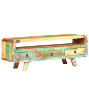 Comodă TV cu picioare, aspect vintage, din lemn masiv reciclat, 117 x 30 x 41 cm, handmade