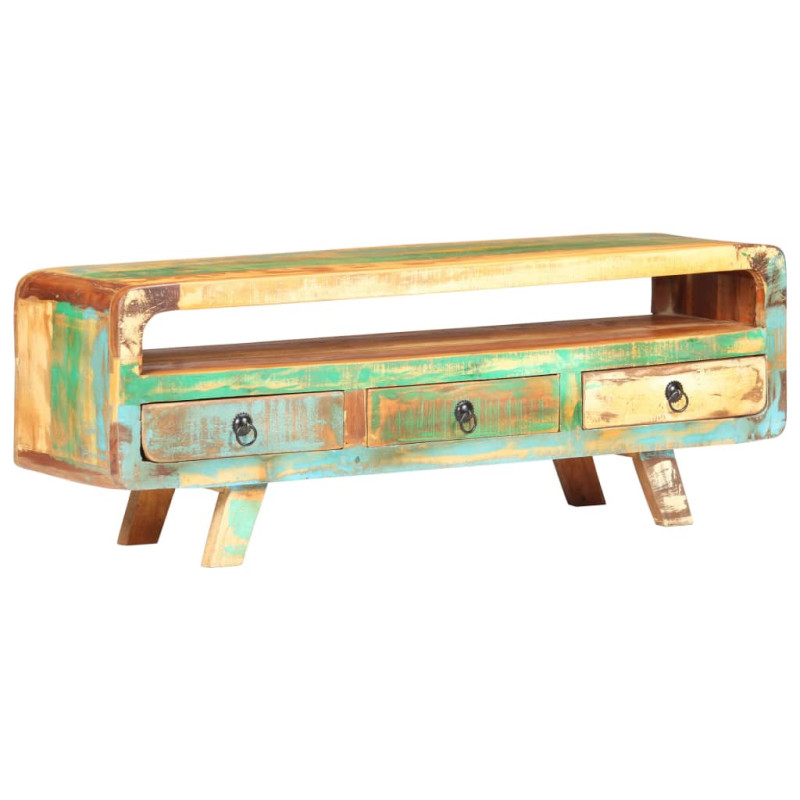 Comodă TV cu picioare, aspect vintage, din lemn masiv reciclat, 117 x 30 x 41 cm, handmade