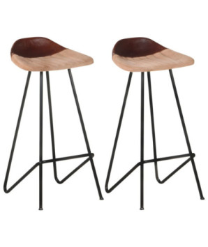 Scaune de bar, 2 buc., maro, piele naturală, cu aspect industrial - WOODBB1483