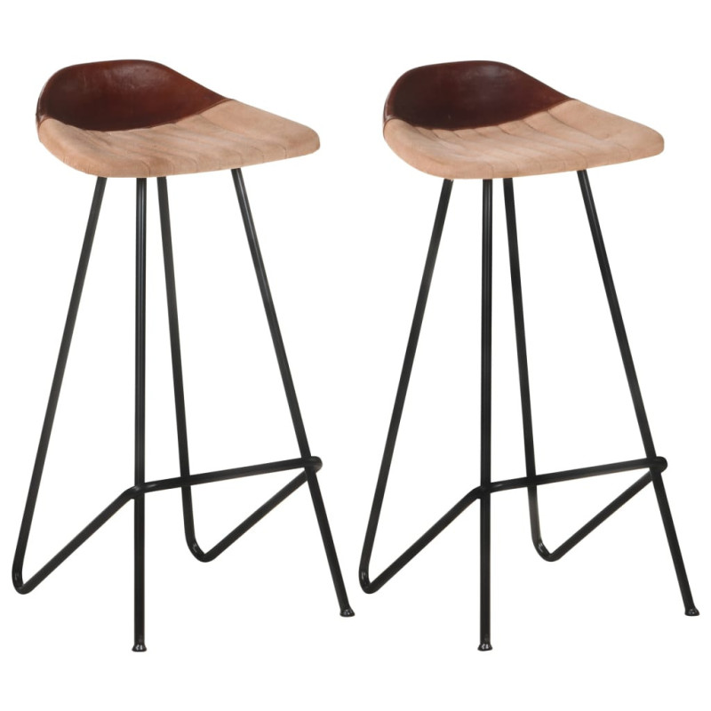 Scaune de bar, 2 buc., maro, piele naturală, cu aspect industrial - WOODBB1483 Scaune de bar, 2 buc., maro, piele naturală, cu aspect industrial - WOODBB1483