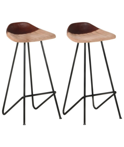 Scaune de bar, 2 buc., maro, piele naturală, cu aspect industrial - WOODBB1483