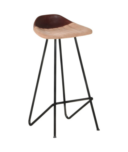 Scaune de bar, 2 buc., maro, piele naturală, cu aspect industrial - WOODBB1483