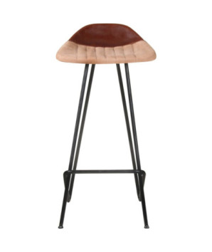 Scaune de bar, 2 buc., maro, piele naturală, cu aspect industrial - WOODBB1483