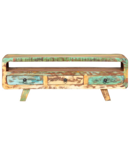 Comodă TV cu picioare, aspect vintage, din lemn masiv reciclat, 117 x 30 x 41 cm, handmade
