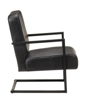 Scaun fotoliu tip consolă, negru, piele naturală, cu aspect retro - WOODBB1486
