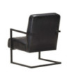 Scaun fotoliu tip consolă, negru, piele naturală, cu aspect retro - WOODBB1486