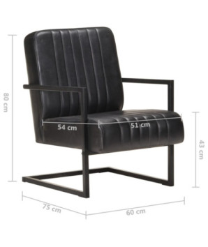 Scaun fotoliu tip consolă, negru, piele naturală, cu aspect retro - WOODBB1486
