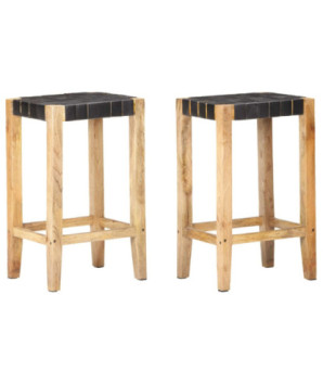 Scaune de bar, 2 buc., negru, piele naturală, 75 cm - WOODBB1487