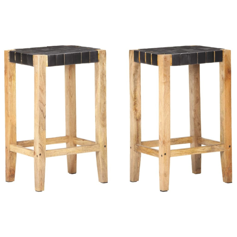 Scaune de bar, 2 buc., negru, piele naturală, 75 cm - WOODBB1487