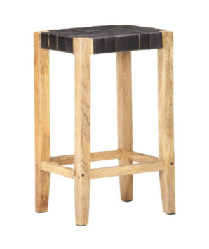 Scaune de bar, 2 buc., negru, piele naturală, 75 cm - WOODBB1487